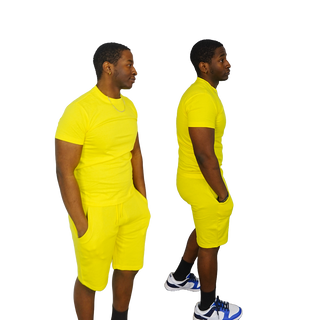 Buy yellow H 108908 Premium 100% Ring-Spun Cotton Unisex T-Shirt &amp; Short SET.