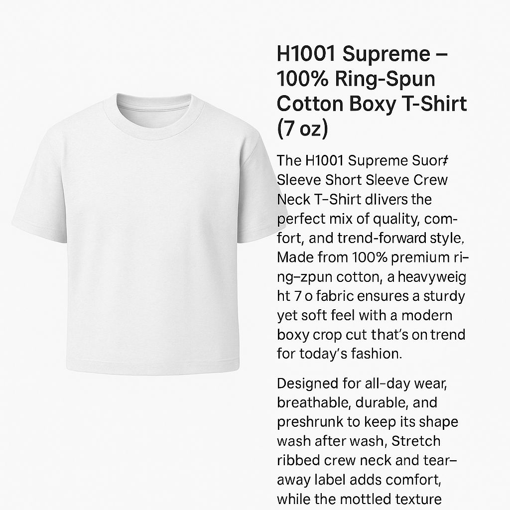 H 1001 HUDI SUPREME BOXY CROP CUT T-SHIRT