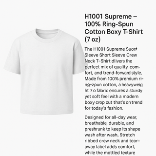 H1001 HUDI Supreme – 100% Ring-Spun Cotton Boxy T-Shirt (7 oz)
