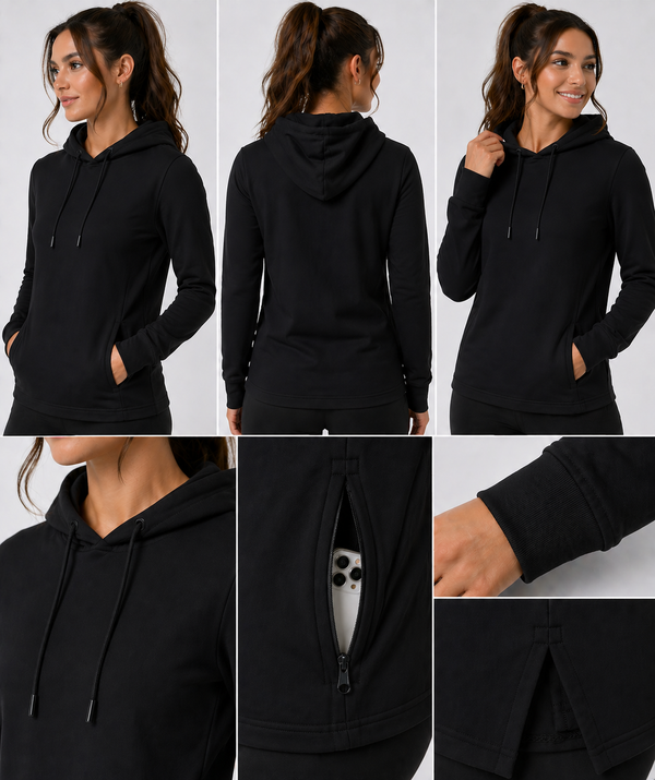 H9004 : Unisex Solid Front Jersey Hoodie with Hidden Zippered Pockets