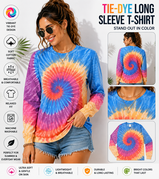 Buy enterny BSI 305 Women’s Tie Dye Soft Style T-Shirt – 60% Cotton 40% Polyester Crew Neck Long sleeve Tee