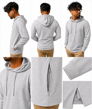 Buy heather-grey H9004 : Unisex Solid Front Jersey Hoodie with Hidden Zippered Pockets
