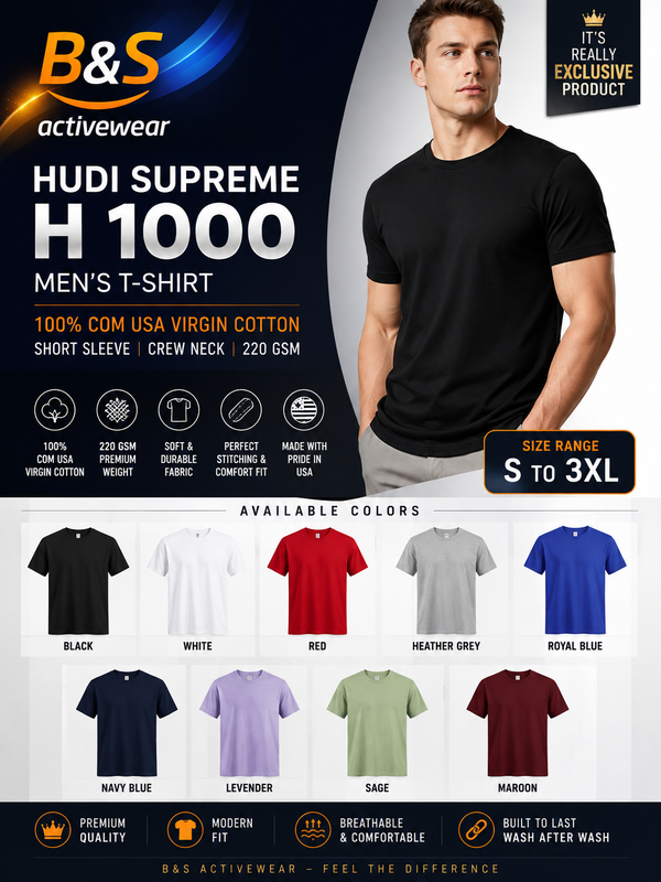 HUDI SUPREME™ H1000  100% Virgin U.S. Combed Cotton | 7 oz Heavyweight Premium T-Shirt
