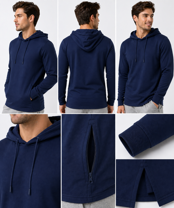 H9004 : Unisex Solid Front Jersey Hoodie with Hidden Zippered Pockets