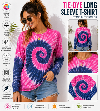 BSI 305 Women’s Tie Dye Soft Style T-Shirt – 60% Cotton 40% Polyester Crew Neck Long sleeve Tee