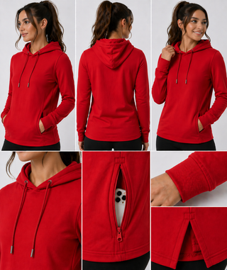 Buy red H9004 : Unisex Solid Front Jersey Hoodie with Hidden Zippered Pockets