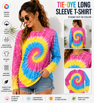 Buy pestal BSI 305 Women’s Tie Dye Soft Style T-Shirt – 60% Cotton 40% Polyester Crew Neck Long sleeve Tee
