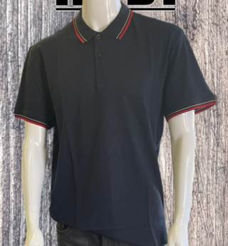 Buy navy H7005 Men&#39;s Pique Polo Shirt with Stripe Collar