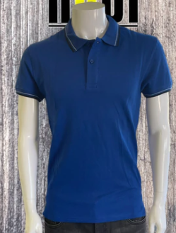 Buy royal-blue H7005 Men&#39;s Pique Polo Shirt with Stripe Collar