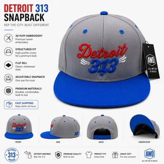 Buy 313-royal-grey Detroit &amp;amp; Michigan Logo Hats