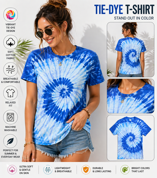 BSI 304 Women’s Tie Dye Soft Style T-Shirt – 60% Cotton 40% Polyester Crew Neck Tee