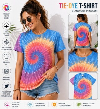 BSI 304 Women’s Tie Dye Soft Style T-Shirt – 60% Cotton 40% Polyester Crew Neck Tee