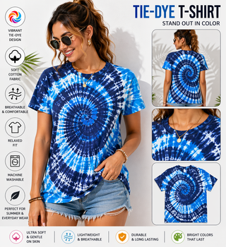 Buy evening-sky BSI 304 Women’s Tie Dye Soft Style T-Shirt – 60% Cotton 40% Polyester Crew Neck Tee