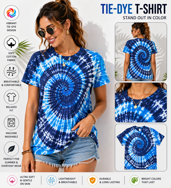 BSI 304 Women’s Tie Dye Soft Style T-Shirt – 60% Cotton 40% Polyester Crew Neck Tee