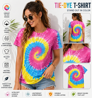 Buy pestal BSI 304 Women’s Tie Dye Soft Style T-Shirt – 60% Cotton 40% Polyester Crew Neck Tee