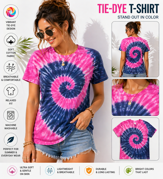 Buy pink-grey BSI 304 Women’s Tie Dye Soft Style T-Shirt – 60% Cotton 40% Polyester Crew Neck Tee