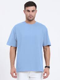 Buy sky-blue H1009 Blended T-Shirt 60% Cotton 40% Polyester Unisex